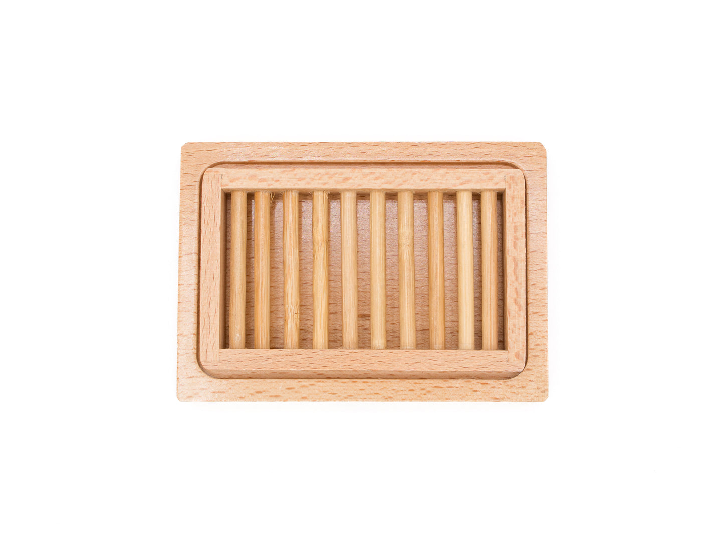Wooden rectangular soap dish on a white background