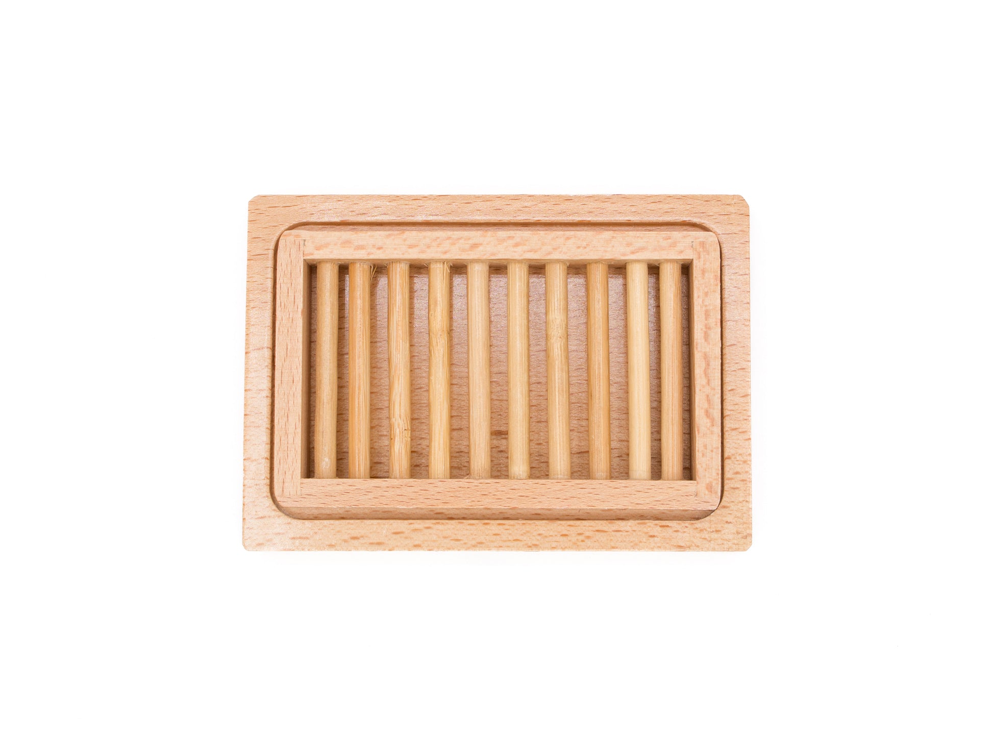 Wooden rectangular soap dish on a white background